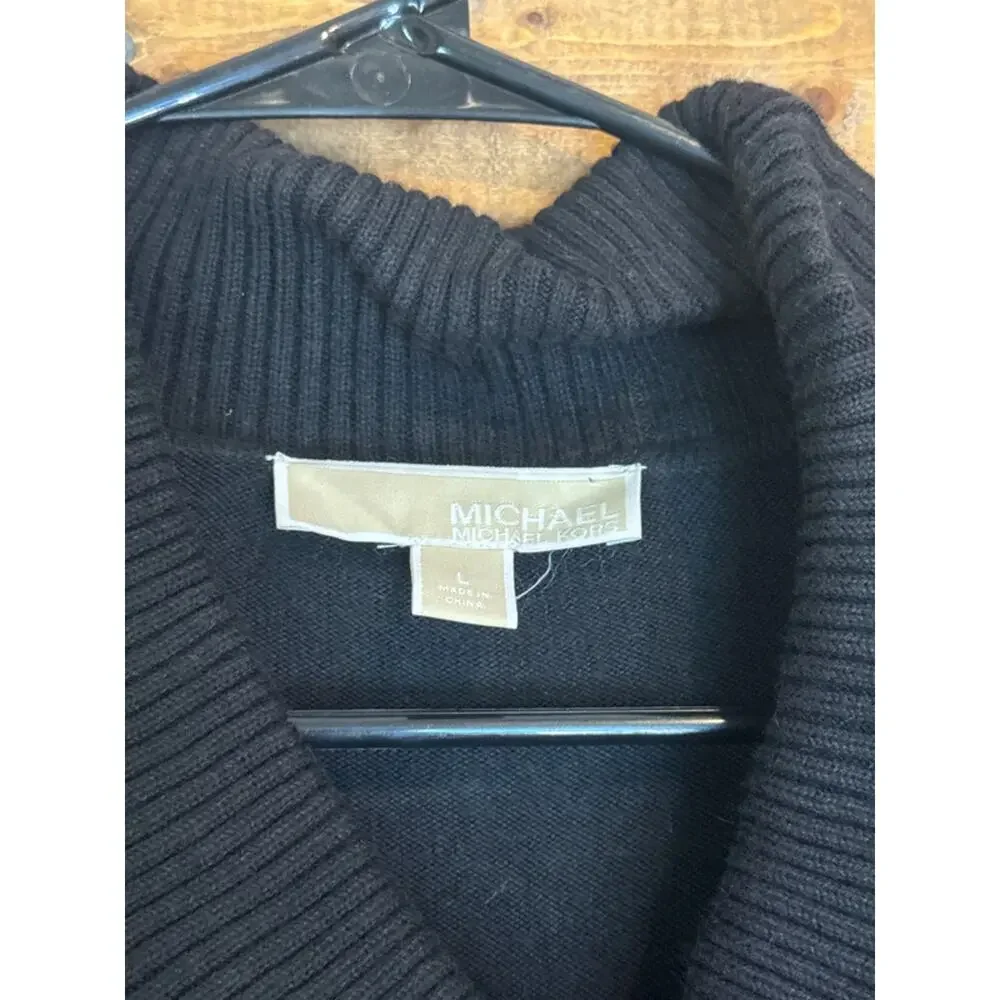 Michael Kors, long black cow, neck sweater size, large, zipper accent gold